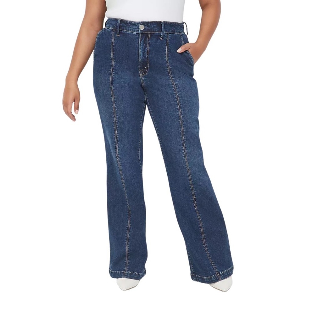 Seven7 Wide Leg Jeans with Seam Detail - Dark Denim, Size 12
